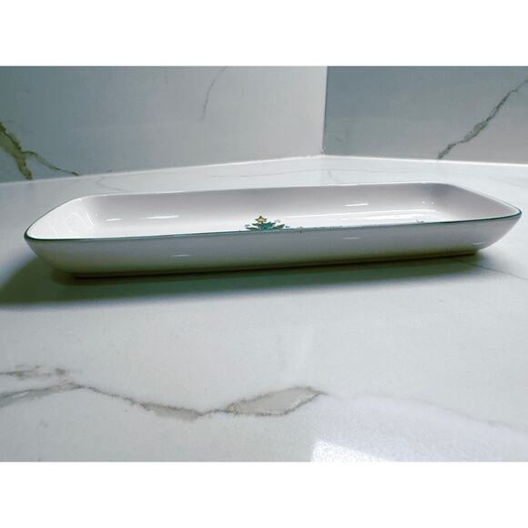 Vintage Nikko Chistmastime Holiday Christmas Tree Rectangular Mint Dish - Picture 4 of 6